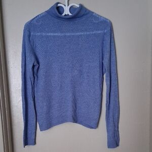 Massimo Dutti Light Blue Wool Lyocell Knit Sweater Semi Sheer - M